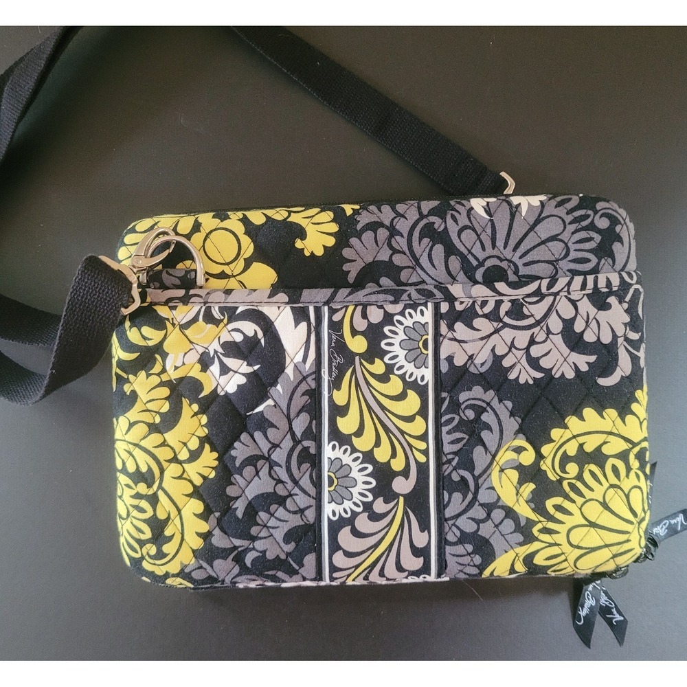 Vera Bradley Baroque Mini Laptop Case Hard Shell Tablet Bag Floral Yellow Gray - Picture 2 of 5